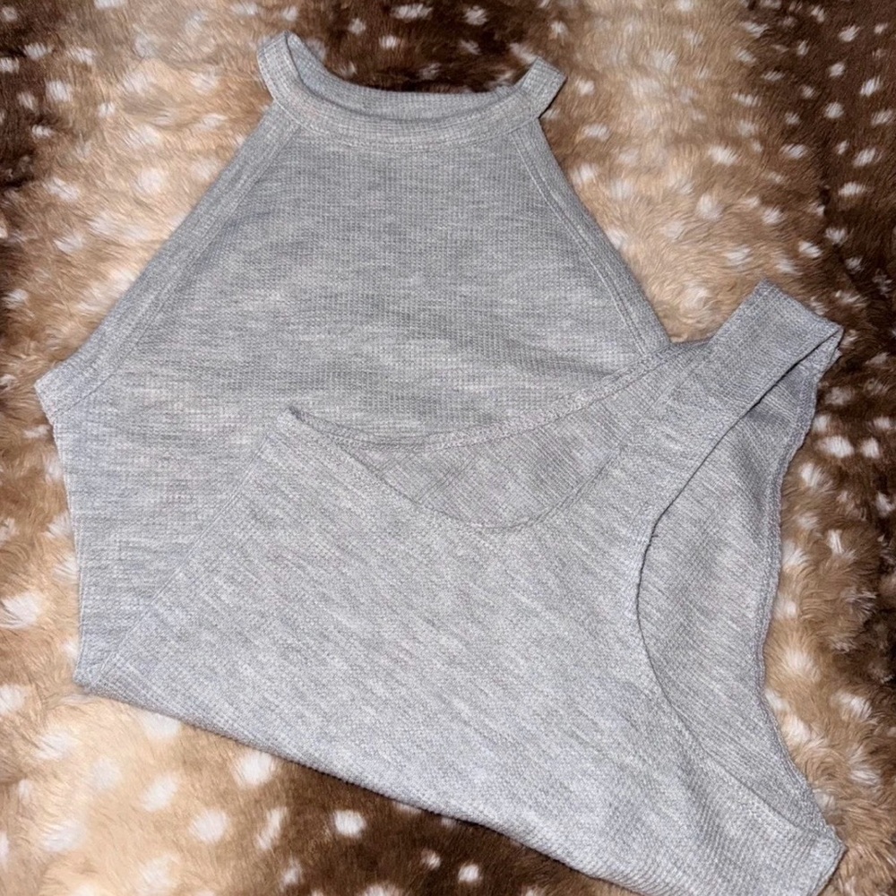 aerie Light Gray Ribbed Halter Bodysuit - Picture 2 of 2